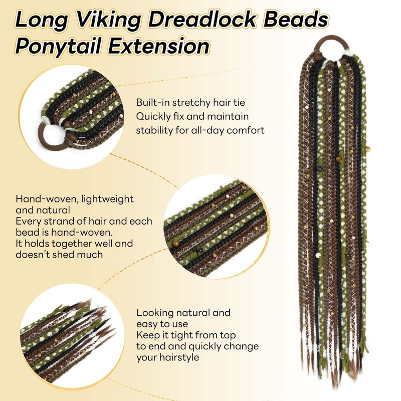 Long Boho Braided Ponytail Extension with Hair Ties, 24" Viking