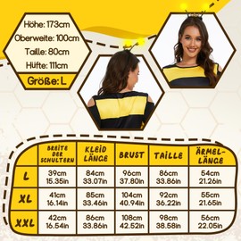 JONRRYIN Bee Costume Women's Bee Costume Adults, Striped Stockings, Stickers, Headband Bee, Cosplay Bee Costume Dress for Adults, Fancy Dress, Theme Party (XXL)
