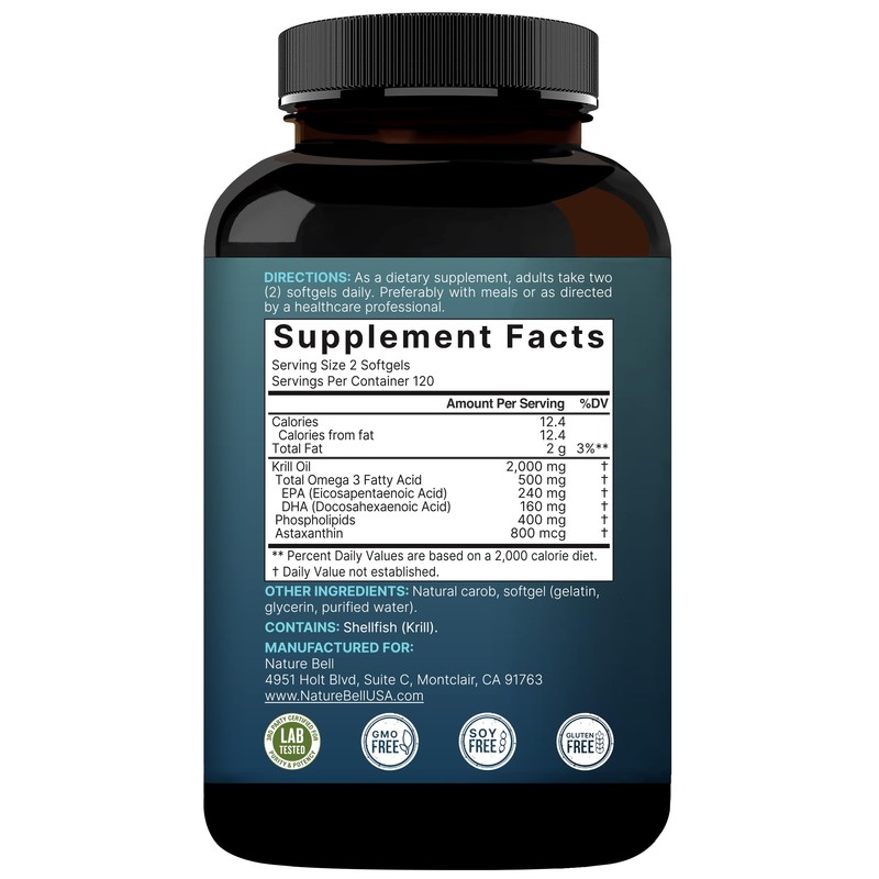 NatureBell Antarctic Krill Oil 2000mg Supplement, 240 Softgels, 3X Strength
