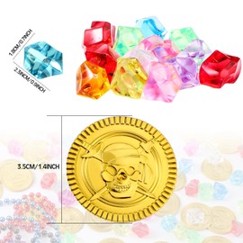 Crowye 180 Pcs Toy Gems Pirate Treasure Jewels 100 Pcs Fake Acrylic Gems Multicolor Diamonds 56 Pcs Gold Coins 24 Pcs Assorted Colors Beaded Necklace for Table Pirate Adventure Party Favors(Classic)