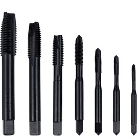 Bestgle Threading Tap Set of 7, HSS Tap Drill Set, Spiral Tap, Threading, Cutting Aluminum, Wood Processing, DIY Tools, Drill Bits for Tap and Punch Holes, Threading Taps, M3, M4, M5, M6, M8, M10, M12