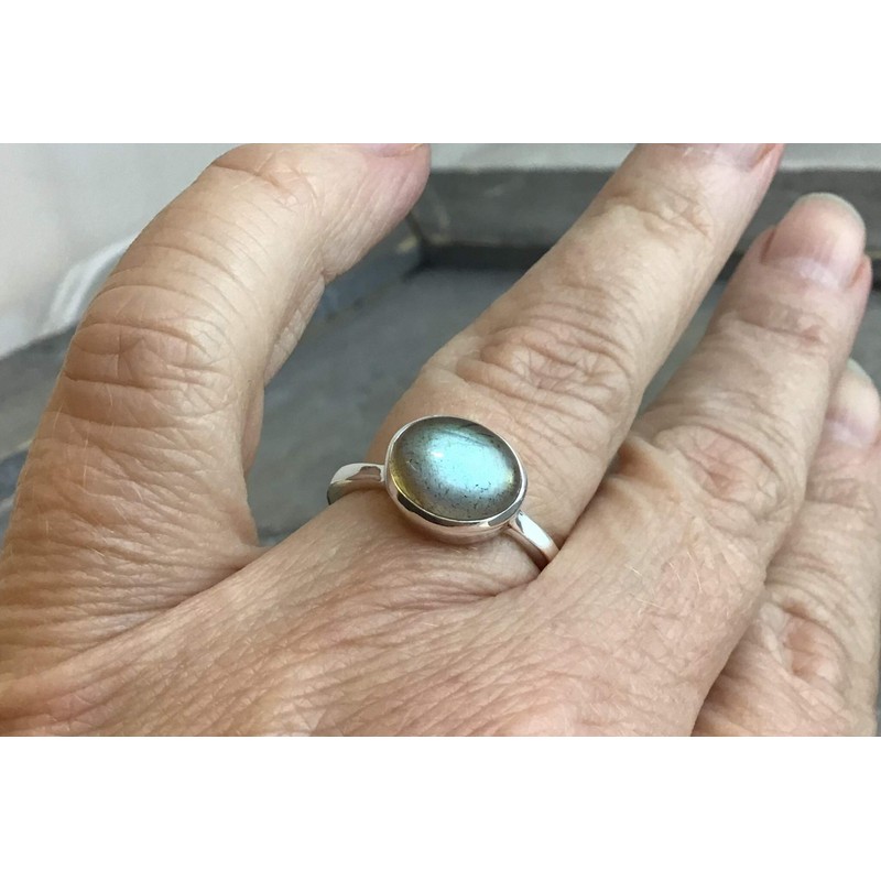 Labradorite Gemstone Sterling Silver Ring US Size 9 / Diameter