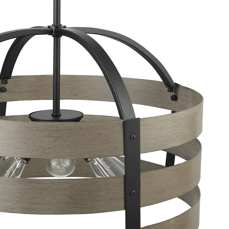 Globe Electric 60803 Maddox 3-Light Chandelier, Matte Black, Faux Wood