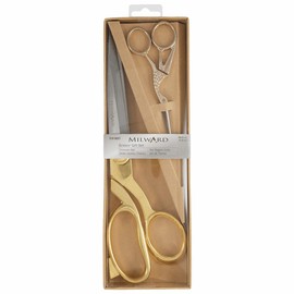 Milward 2189021 Premium Gift Set-Includes Dressmaking Shears and Stork Embroidery Scissors, Gold, 25.5cm and 11.5cm