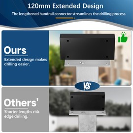 Gyykzz 4 Pack Black 120mm Extension Connector for Stainless Steel Flat Handrail, Rectangular Hand Rail Fitting for Top Cable Railing, High Strength POM Connecting Block for Horizontal Handrail