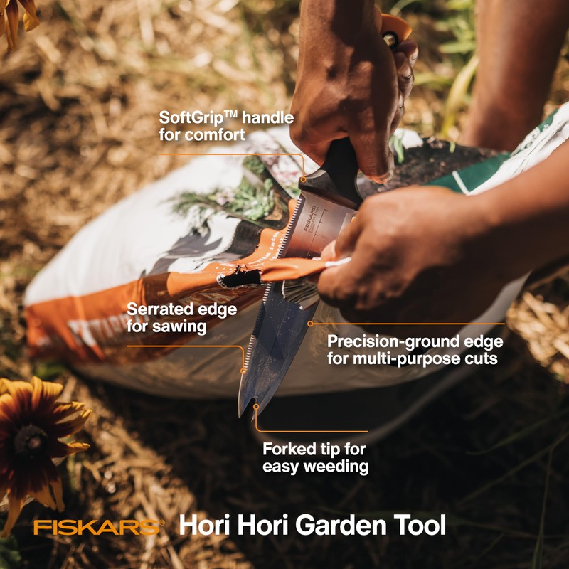 Fiskars Hori Hori Garden Knife with Sheath, Multi-Purpose Heavy Duty
