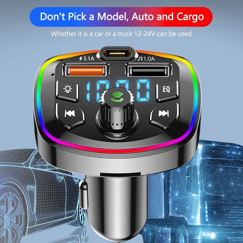 FM Transmitter Car Bluetooth Music Play 2 USB Port Charger