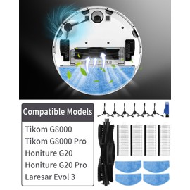 SOBEAU SOBEAU Ersatzteile Zubeh?rset f1r Tikom G8000, G8000 Pro, f1r Honiture G20, G20 Pro, f1r Laresar Evol 3 Saugroboter Staubsauger, 1 Hauptb1rste, 6 Seitenb1rsten, 4 Hepa Filter, 4 Wischt1cher Zubeh?r
