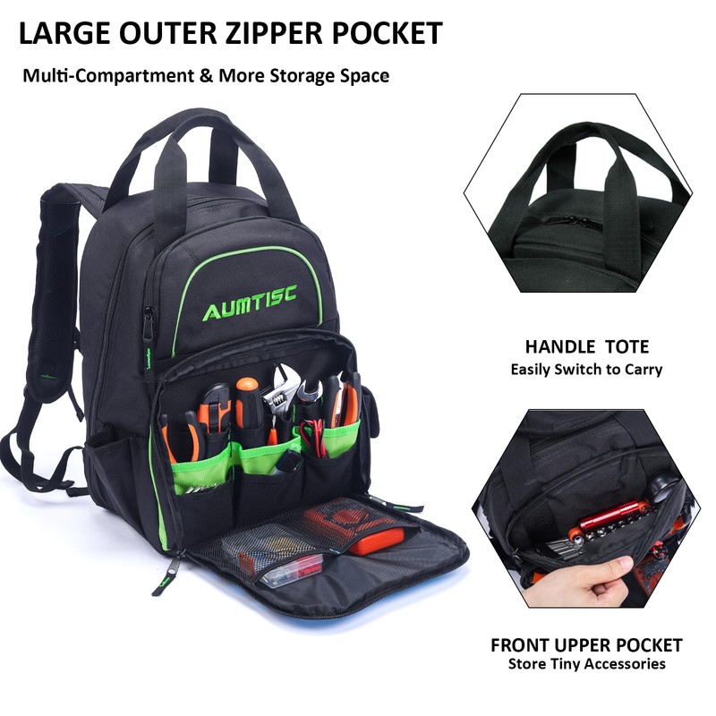 AUMTISC Tool Bag Backpack for Men, Heavy-Duty Tools Storage Organizer