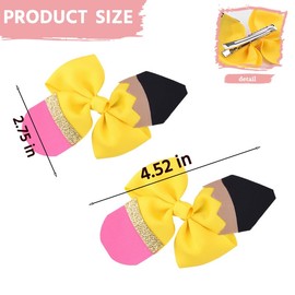 Back to School Bows Clips for Girls Yellow Pencil Hair Clips Bow Glitter First Day of School Hair Accessories for Toddler Kindergarten Students Bowknot Hair Barrette Hairpin for Girls 2 PCS