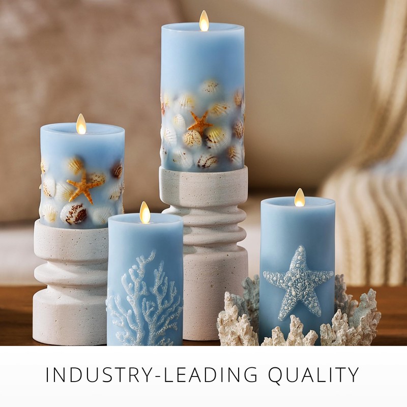 Luminara Embossed Coral Flameless LED Candle Moving Flame Pillar, Unscented