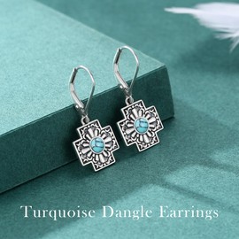 ABIGY Turquoise Earrings 925 Sterling Silver Vintage Floral Turquoise Earrings for Women Dangle