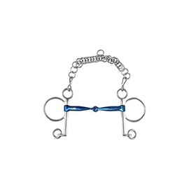 AK Pelham Bit with Single Joint with Curb Chain Horse Riding Bits AKRS-2608 (5.00'', Blue-Silver)