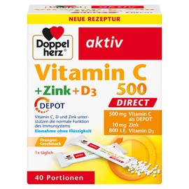Doppelherz Vitamin C 500 + Zinc + D3 Direct Micro Pellets with Depot Effect - With Vitamin C, Zinc and Vitamin D as a Contribution to the Normal Function of the Immune System - 40 Servings