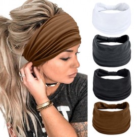Women's African Bohemian Style Wide Knotted Hair Headband for Badminton, 24x14cm, 95% Polyester 5% Spandex Spandex/Bright Yellow 15ea