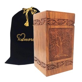 Divinityurns Exclusive Solid Rosewood Urn, Handcarved Wood Urn - Large Cremation Urn, Wooden Urn with Free Bag (Soulful Tree)