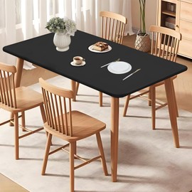 Feisme Table Cloth Rectangle Table - Elastic Fitted Fabric Black Tablecloths Fits for 8 Foot Tables, Washable Spandex Stretch Table Cover for Picnic Camping Wedding Party Indoor & Outdoor (30"x96")