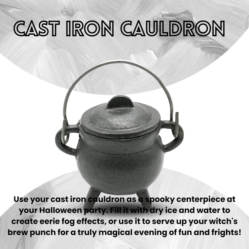Reusable 4-Inch Cast Iron Cauldron Candle with Lid and Hanging