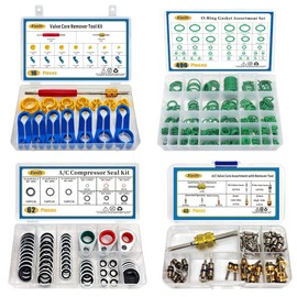Easily 4 Set Car A/C Valve Core R134a Kit, 9 Sizes Gasket & 36 Sizes O-Ring Kit, AC Compressor Seal, Fuel Line Tool Set