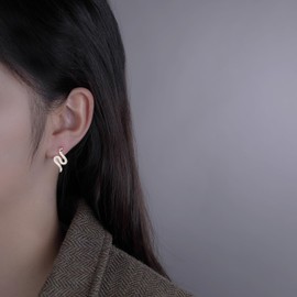 SLUYNZ Sterling Silver CZ Punk Snake Stud Earrings for Women Snake Stud Earrings Drop Men Earrings (B-Gold)