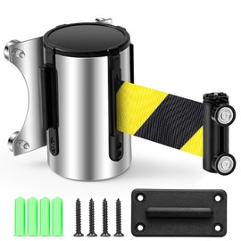 Singhoow 1 Pcs 16.4ft Magnetic Wall Mount Retractable Belt Barrier Retractable Wall Barrier Tape Crowd Control Safety Belt with Steel Case for Grocery Retail Store Stadium, Yellow and Black