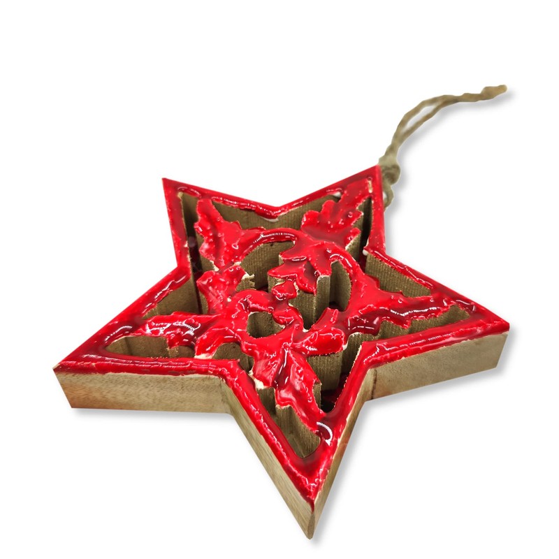 DARO DEKO Wooden Star Hanger with Cord Red Brown 14