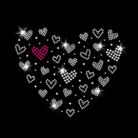 Cluster of Hearts Love Valentine's Day Embellishment Design Sparkly Pink Rhinestud Iron-on Clear Crystal Rhinestone Transfer