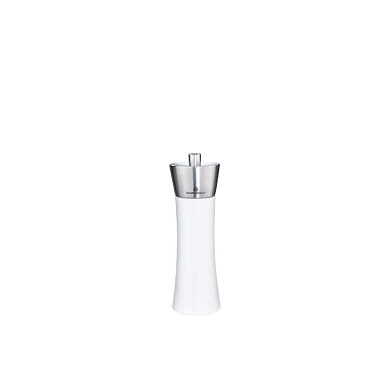 Zassenhaus Augsburg Pepper Grinder Mill, 7-Inch, Gloss White with Stainless