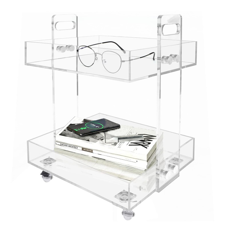 VPABES 2-Tier Small Acrylic Rolling Cart with Wheels,Mobile Side Table