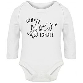 Hippowarehouse Inhale Exhale - cat Baby Vest Bodysuit (Long Sleeve) Boys Girls White