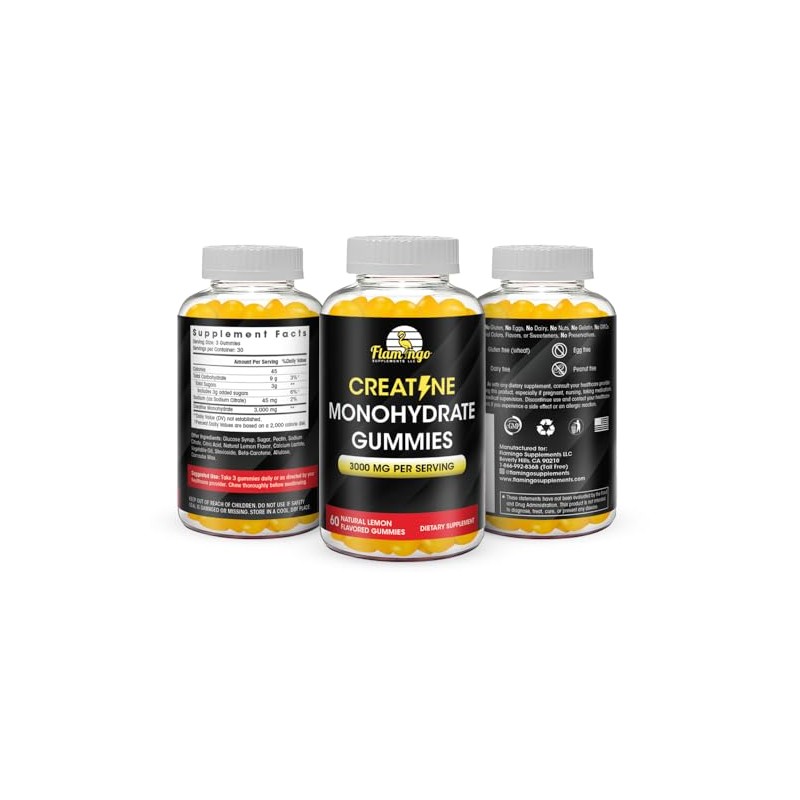 Flamingo Supplements Suplemento gomoso de creatina masticables preentrenamiento con monohidrato