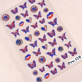 ASDIIT 4 Sheets 4th of July 5D Nail Stickers, Independence Day Nail Decals, Blue White American Flag Fingernail Stickers, Nails Art Supplies Design Nails Decor for Women