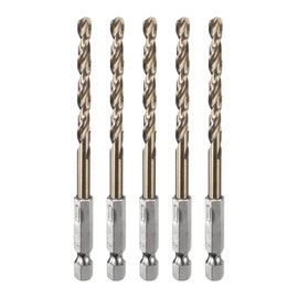 sourcing map 5pcs 1/4" Hex Shank Drill Bit 3/16" Gold Oxide M35 High Speed Steel Twist Drill Bit 135 Degree Split Point Tip Drilling Tool with Quick Change Hex Shank for Metal Wood Plastic