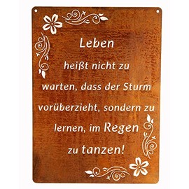 Sign Saying Board Rusty Garden Sign Patina Rust for Hanging Garden Decoration 29 x 21 cm "Es ist keine Villa (Leben")