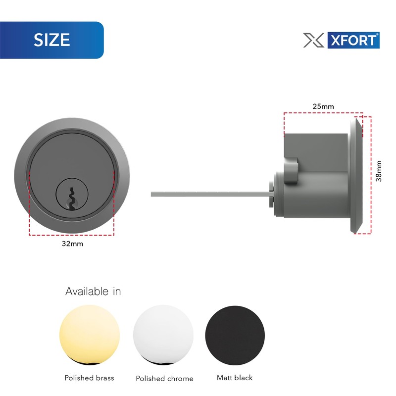 XFORT Polished Chrome Rim Cylinder, Security 5 Pin Rim Cylinder