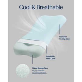 REST® Evercool® Cooling Pillow, Instant Cool-to-Touch Shell Fabric & Breathable Silicone Sponge Core for All-Night Temperature Regulation & Ergonomic Support, High, Light Blue