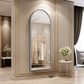 HLFMVWE Arch Full Length Wall Mirror, 48"x16" Arched Wall Mounted Mirror, Metal Aluminum Frame Modern Simple Home Decor, Leaning Against Wall Mirror for Bedroom Living Room Cloakroom Gray