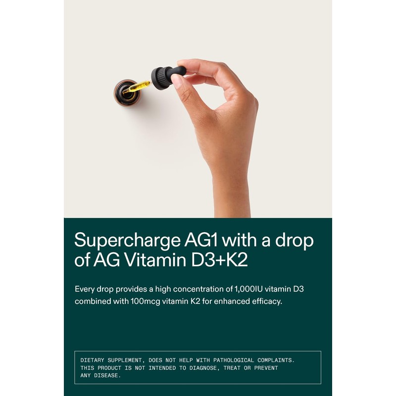 AG1 Vitamin D3 K2 Drops, 1000IU of Vitamin D3 and