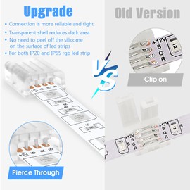 GXILEE Solderless Led Light Connectors 4 pin 10 Pack and Transparent L Shape 4-Pin Track Lighting Connectors 4 PCS for 10mm Wide 3528 5050 RGB LED Strip Lights