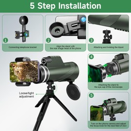 Monocular-Telescope 80x100 High Powered Monoculars High Definition for Adults High Powered with Smartphone Adapter Telescope Hunting Wildlife Bird Watching Travel Camping Hiking-Green