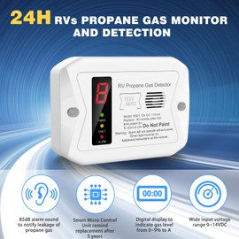 Zkmiles R501 RV Propane Gas Detector for Motor Home, Travel Trailer, Van Camper and Truck Camper, LP Gas Leak Monitor, Audible and Visual Alarm,DC 12V, White