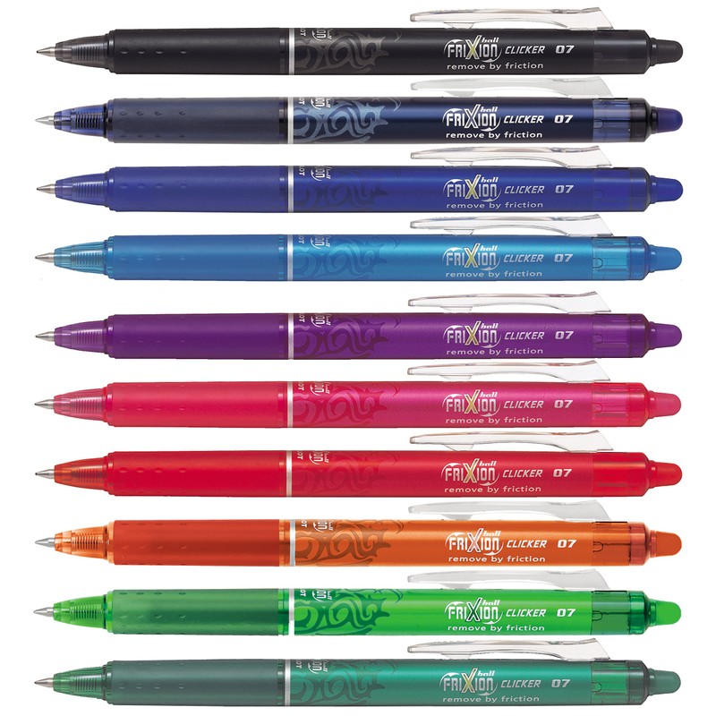 Pilot Frixion Ball Clicker 07 Rollerball Pen Erasable (10 Colours