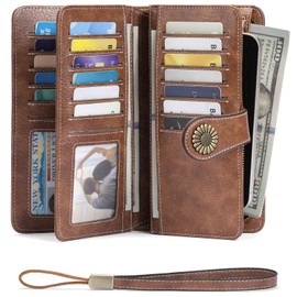 SENDEFN Wallets for Women Leather Credit Card Holder with RFID Blocking Large Capacity Wristlet