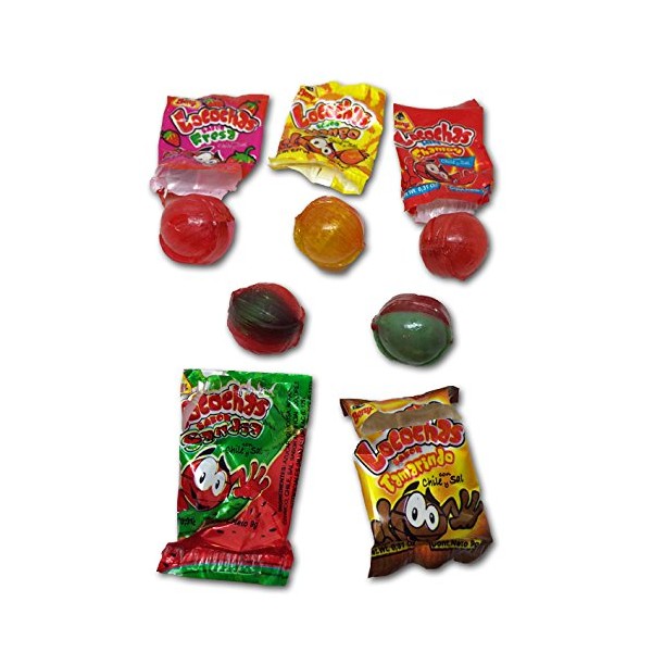 Authentic Sabores-Locochas Mix. Hard Candy Filled With Chili Flavor Mix. 60pc./540g and Rockaleta Chili Covered Capas de Chile 5 pc./24gc/u