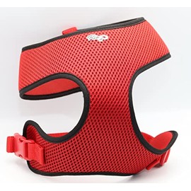 RIO Airy Webbing Puppy Harness, Breathable Mesh Fabric, No Pull Dog Harness, Adjustable, Washable (Red, Width 1,5cm, Length 25-35cm)