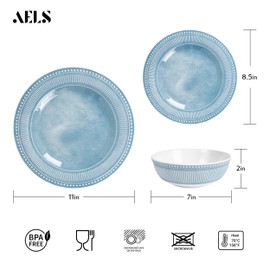 AELS Melamine Dinnerware Set of 12 Pcs, Dinner Dishes Set for Indoor and Outdoor Use, Melamine Plates and Bowls Set for 4, Dishwasher Safe, Lightweight Unbreakable, BPA Free, Blue