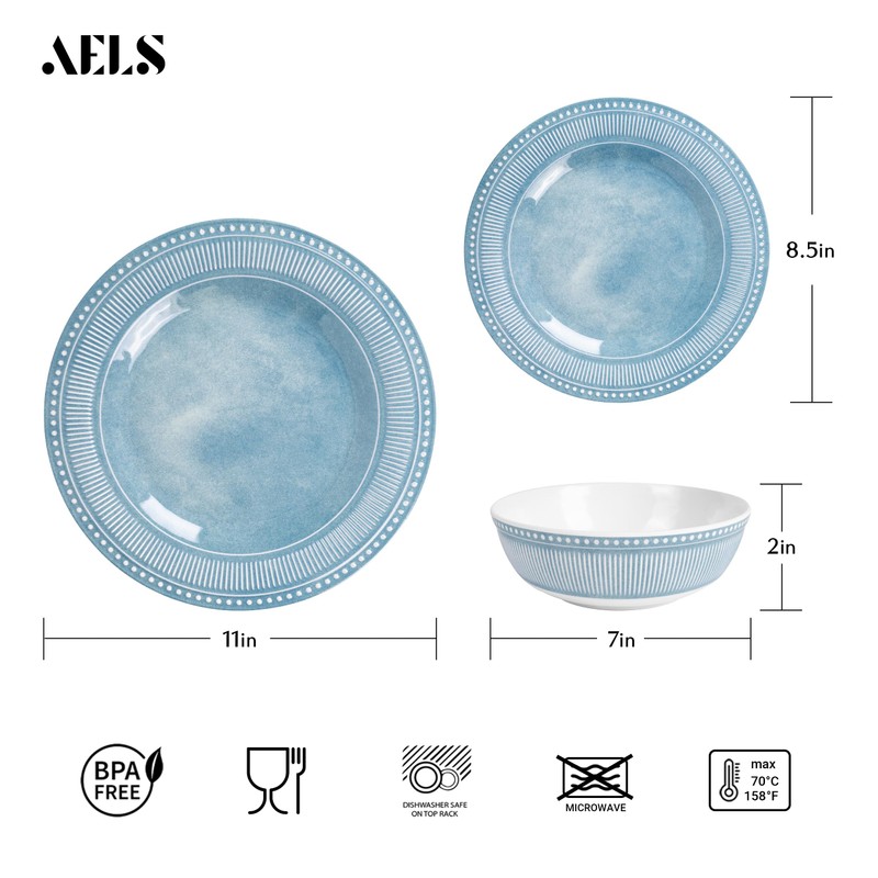 AELS Melamine Dinnerware Set of 12 Pcs, Dinner Dishes Set