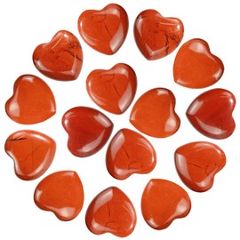 Marrywindix 15 Packs 0.8 Inches Healing Crystal Natural Red Jasper Heart Love Carved Palm Worry Stone Chakra Reiki Balancing