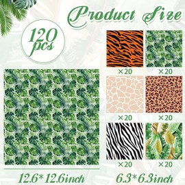 120Pcs Jungle Safari Wild Animal Party Supplies Disposable jungle zoo Tropical Cocktail Paper Napkins for Bathroom Birthday Party, Baby Shower and jungle safari theme party decorations, 6 Styles