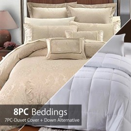 Royal Hotel Luxury Egyptian Bed N Bag 8PC Sara Duvet Cover Set Plus Down Alternative Insert - King/Calking
